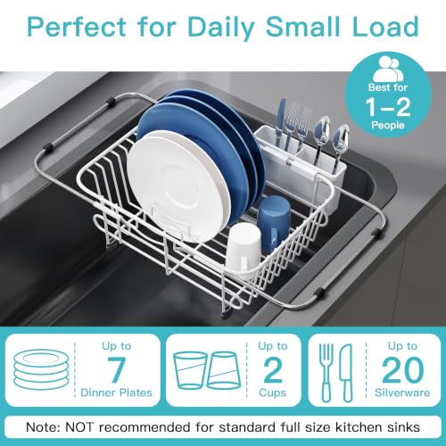 Image of JASIWAY White Dish Drying Rack in Sink with Utensil Holder, RV, Apartment