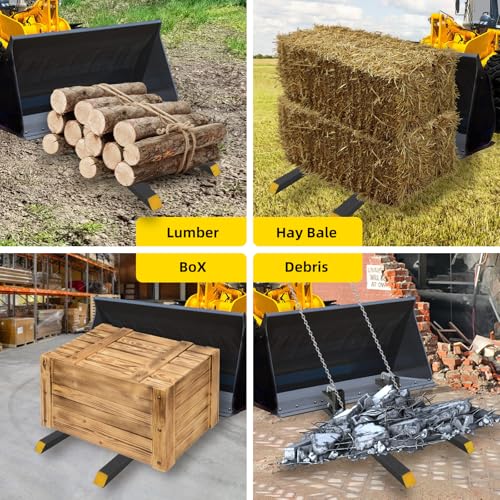 60" 4000lbs Clamp on Pallet Forks Heavy Duty Tractor Forks with No Adjustable Stabilizer Bar Quick Attach Pallet Fork for Bucket Tractor Loader Skid Steer