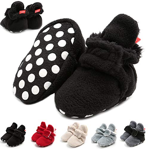 Image of Ohwawadi Infant Baby Boys Girls Slippers Cozy Fleece Booties Soft Bottom Warm Cartoon Socks Newborn Crib Shoes