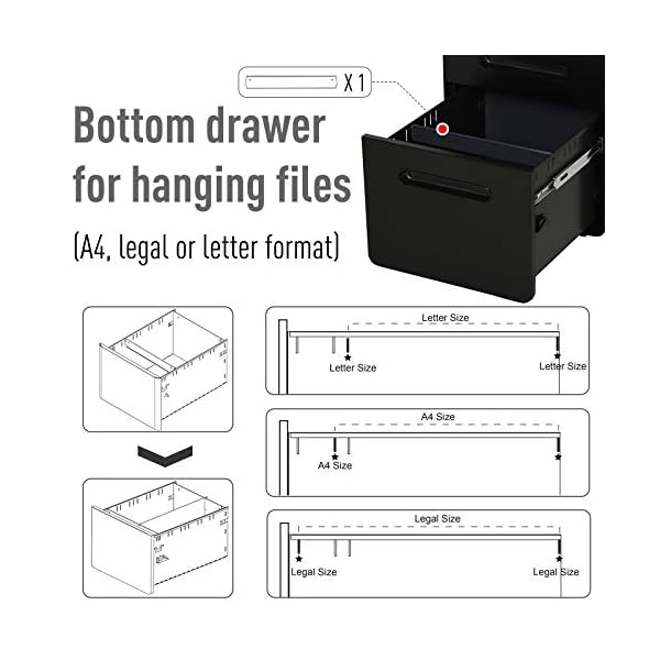 Vinsetto Fully Assembled 3-Drawer Mobile File Cabinet Lockable All-Metal Rolling Vertical File Cabinet - Image 7