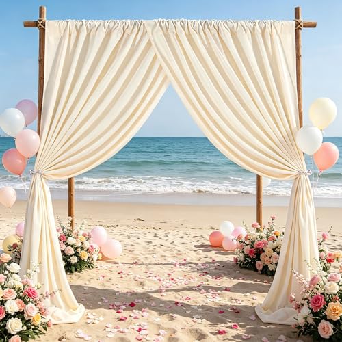 Image of Beige Backdrop Curtains 2 Panel 5ft x 8ft Polyester Fabric Wedding Backdrops for Arch Party Stage Ceremony Photography Background Decoration