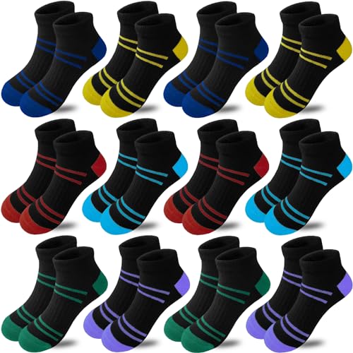 Bemeol Boys Socks 12 Pairs Kids Low Cut Comfort Cushion Casual Socks Sports Ankle Athletic Sock