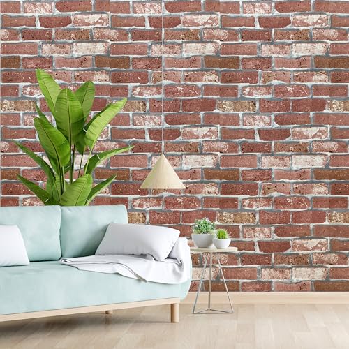 Image of Eurotex Brick Design Wallpaper for Covering Living Room, Bedroom Walls (PVC, 57sqft, Light Red)