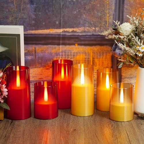 Image of Flameless LED Candles, Upgraded Realistic Flickering Flame Pillar Battery Operated Candles with Remote Timer, Acrylic Electric Set of 3 for Home Decoration and Holiday Celebrations（Red）