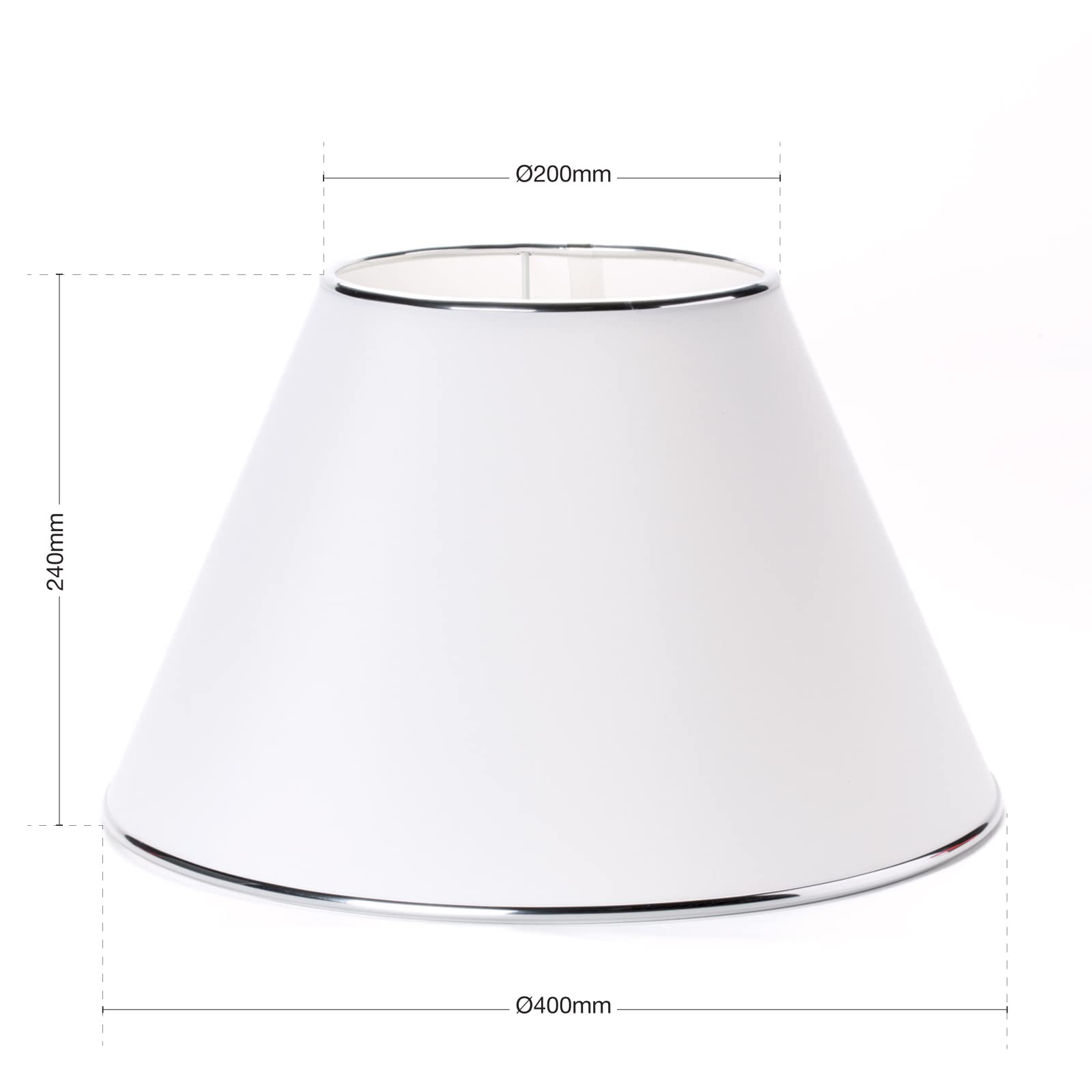 Lampenschirm Textilschirm weiß Stehlampe konischer Stoffschirm mit Metallrand Chrom