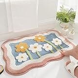 Cute Flower Bath Mat, Non Slip Water Absorbent Bathroom Rugs, Extra Soft Foot Mats, Machine Washable Quick Drying Bath Carpet for Bathroom Floor, Tub and Shower (32'×20')