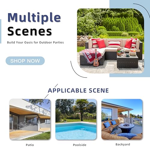 Vongrasig 5 Piece Patio Furniture Sets, Outdoor Patio Set Sectional Sofa, All-Weather PE Rattan Outdoor Couch with Ottoman, Glass Table for Garden, Backyard, Porch, Beige