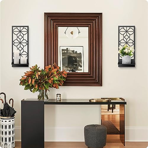 Black Metal Wall Art Decor, Minimalist Retro Line Wall Candle Holder Set of 2, for Living Room, Dining Room, Bedroom, Bathroom (16.5 x 7 in)