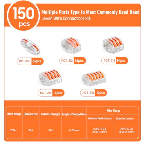 Image of 150PCS lever wire Connectors Kit with 2 /3 /4 /5 Conductors