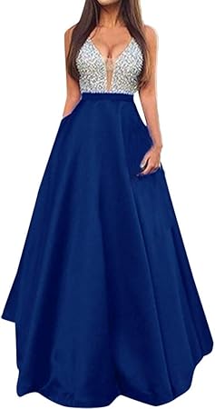 Cooljun Vestido de noche elegante, de gasa, largo, vestido de noche,  elegante, vestido de baile, vestido de noche, vestido de fiesta, vestido de  cóctel azul Talla:L : Amazon.es: Bebé