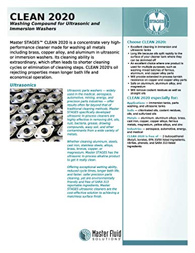 Master Stages Clean2020/1G Clean 2020 Washing Compound For Ultrasonic And Immersion Washers, Pale Yellow, 1 Gal Jug #TOP1