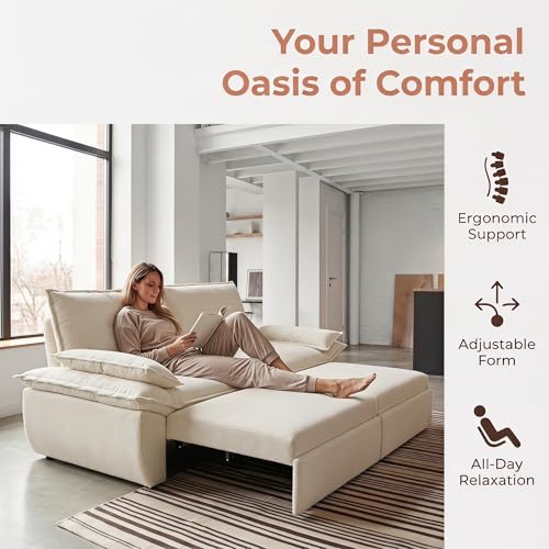 NicBex 73.2" Queen Pull Out Sofa Bed, 3-in-1 Convertible Futon Sleeper Sofa with Pillow Armrest, Modern Velvet Multi-Functional Couch Bed for Small Space, Apartment, Bedroom, Living Room, White - Image 4