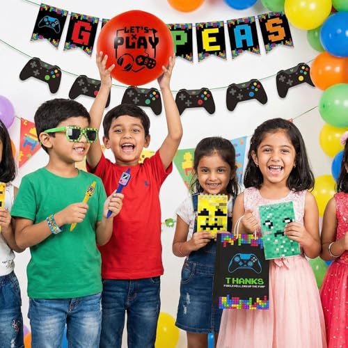 Image of Party Propz Return Gifts for Birthday - 60 Pcs, Game Theme Return Gift For Kids Age 6-10,Pinch Balloon,Pen, Pixel Eyeglasses,Diary,Slap Bands,Stationary Kit Return Gift For Kids Age 10-12