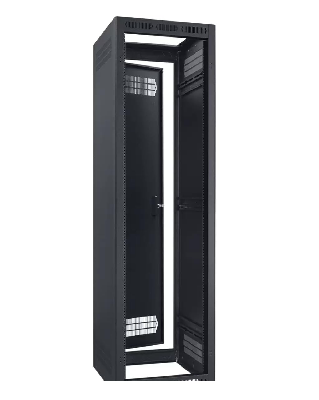 Lowell LER-4027 LER Series 40U X 27 Inches D Enclosed AV Rack with Rear Door, Black; Welded Sides with Vents; Multiple Lacing Points, Laser-Cut Knockout Panels; Grounding Stud