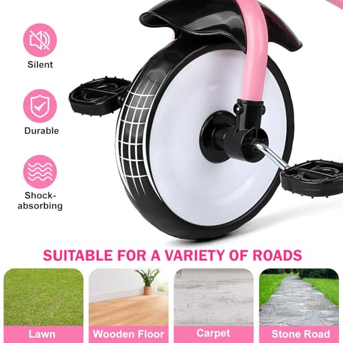 Liberry Toddler Tricycle for Girls 2 3 4 Years Old, Kids Trike with Bell, Front Back Basket and Removable Pedal, 3 Wheel Bike Ourdoor Indoor Riding Toy Gift for Boys 18-24 Months, Pink