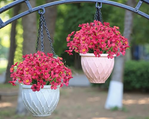 Image of Bassion 24 Bundles Artificial Flowers for Outdoors Decorations, Fuschia | UV resistant, silk fake flowers, realistic faux plants, outside planter window box porch garden home decoration