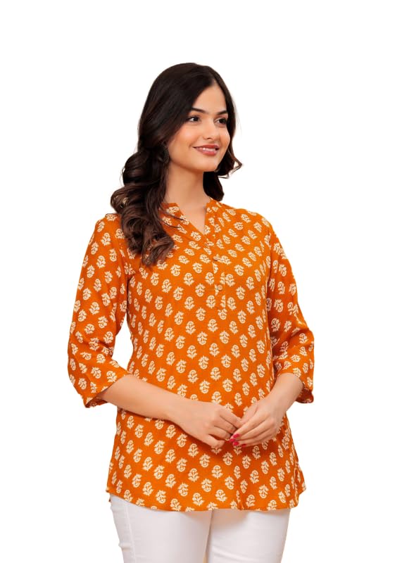 Image of Women's Cotton Printed Kurta Top | 3 /4 Sleeve Straight Kurti Casual Outings