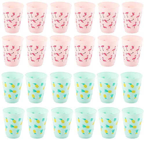 Plastic Party Cups - 24-Pack Reusable Tumblers, 16-Ounce Plastic Cups, Tropical Themed Party