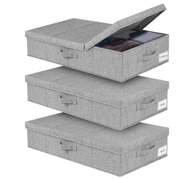 JUPELI Unterbett-Aufbewahrungsboxen mit Deckel, 3 Stück, 15 cm...