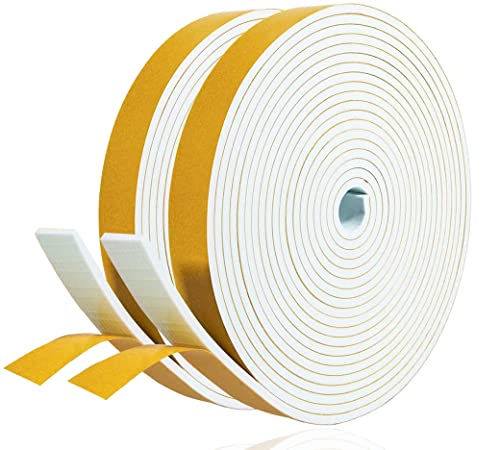 Zugluftstopper, selbstklebendes Schaumstoff-Klebeband, 25 mm (B) x 3 mm (T), für Fenster, Tür, Wetterabisolierung, schalldicht, Wetterstreifen, Dichtungen für Lückendichtung, 2 Rollen, insgesamt 10 m