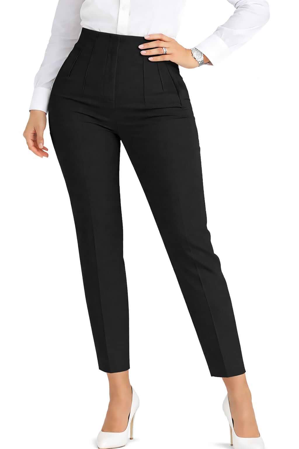 LOVESHOOT Womens Stretchy Dress Pants 2026 Trendy High Waisted Pleated Straight Leg Business Work Casual Trousers Regular