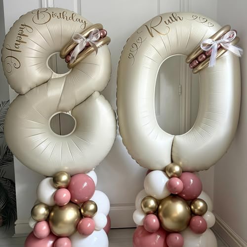 Image of Cream Number 8 Balloons,40 Inch 8 Balloons Giant Helium Foil Mylar Beige 8 Balloon Number for Birthday Party Anniversary Decorations