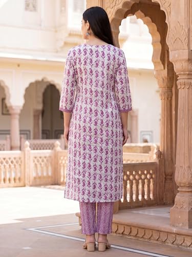 Image of INDO ERA Women's Pure Cotton Printed Straight Kurta & Pant with Dupatta Set