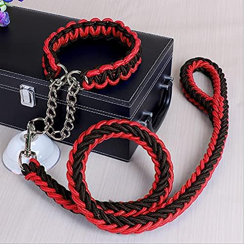 Dog Rope Heavy Duty Dog Woven Leash Collar Set Nylon Eight Strand Braided Lead Pet Walking Training Rope Non-slip Handle Collar for Small Medium Large Dogs (Black+Red - Image 4