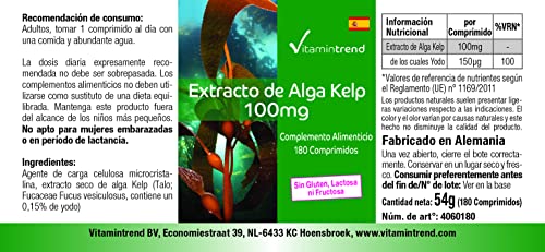 Vitamintrend Kelp Extrakt 100mg, 180 Tabletten, schluckfreundlich, natürliches Jod, Nahrungsergänzungsmittel vegan ohne Magnesiumstearat, in Deutschland hergestellt