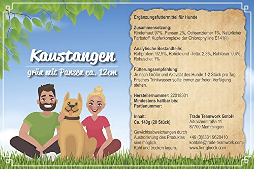 20 STK. grüne Kaustangen mit Pansen-Füllung 12cm - DM: 10mm ⁄ besonders Geschmacksintensiv und bestens geeignet als Snack für zwischendurch