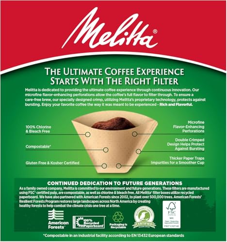 Image of Melitta #4 Unbleached Coffee Filters, Premium, Natural Brown, Flavor Enhancing Coffee Filters for 8-12 Cup-Coffee Makers, Kosher Certified, Compostable, 100 Count (Pack of 12)
