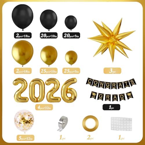 Sllyfo Graduation Decorations 2026 Black and Gold, 2026 Graduation Party Decorations Balloon Arch Kit, Black and Gold Graduation Balloons Class of 2026, Graduation Balloon Banner Arch Kit - 1