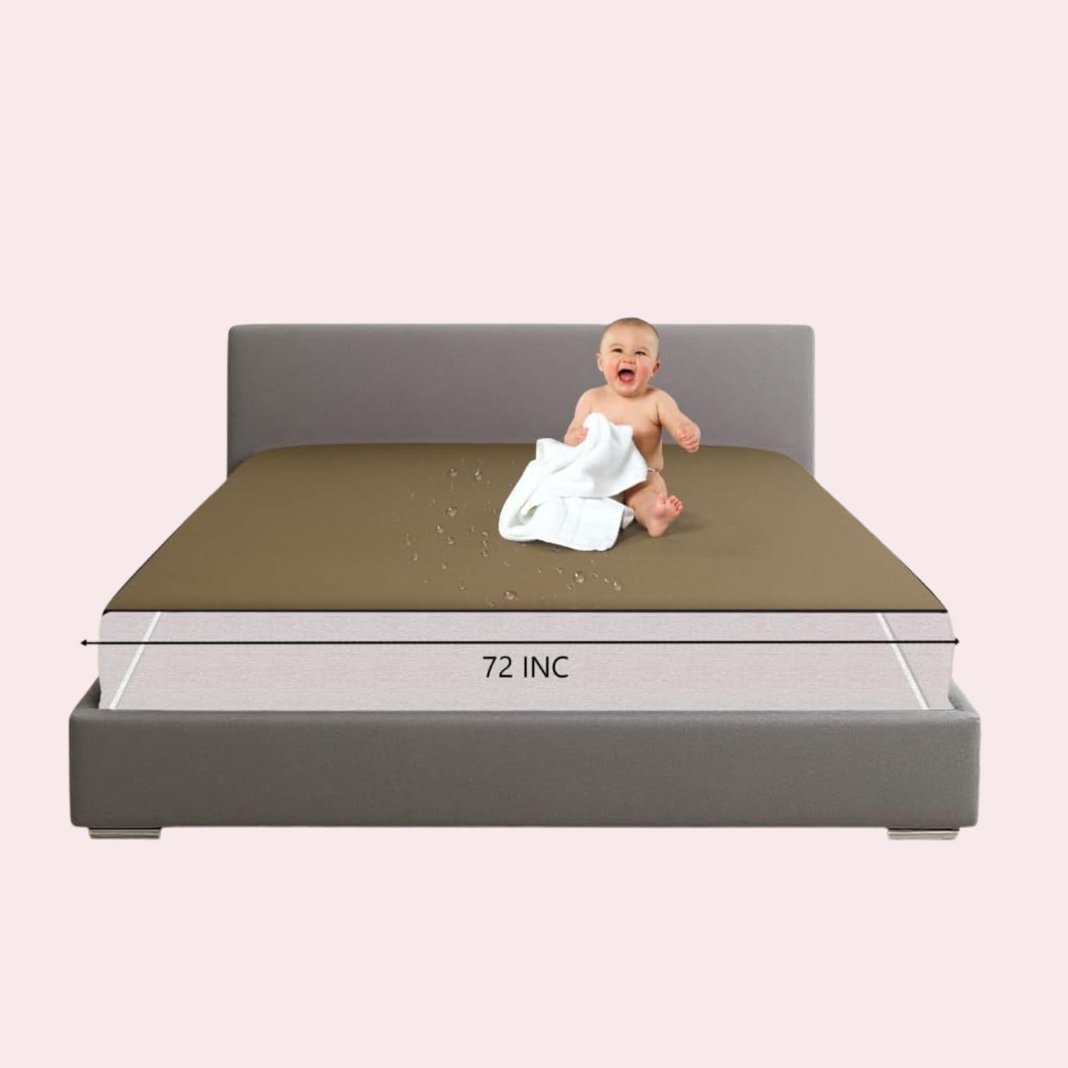 Waterproof Cotton Terry Mattress Protector King Size 72 x 75 Inch Light Brown Fitted Bed Cover-image-27