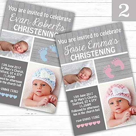 50 Personalised Rustic Boy or Girl Christening Baptism Invitations Invites Cover