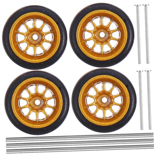 PERSELOSO 1satz Toy Car Wheel Zubehörset Mit Reifen Für Rc Austauschbare Langlebige Radmodelle Kompatibel Mit Modellfahrzeugen Installieren Goldene Speichen Design