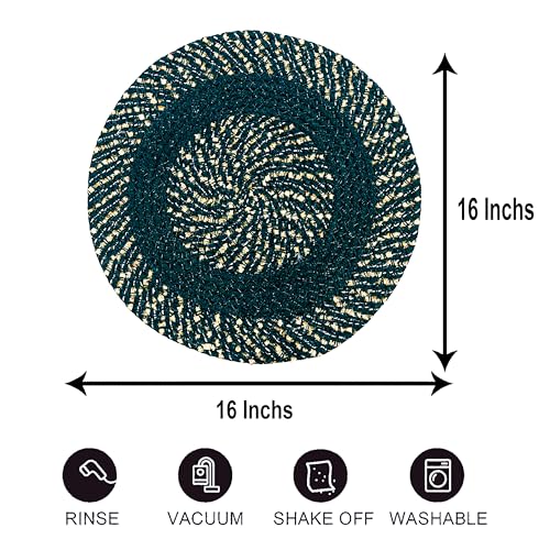 Image of Cotton Round Doormat for Entrance|Handmade Cotton Doormat | Quick Dry, Washable Door Mat for Home, Bathroom & Bedroom - 16 Inch Small (Green-Sky-Coffee-3)