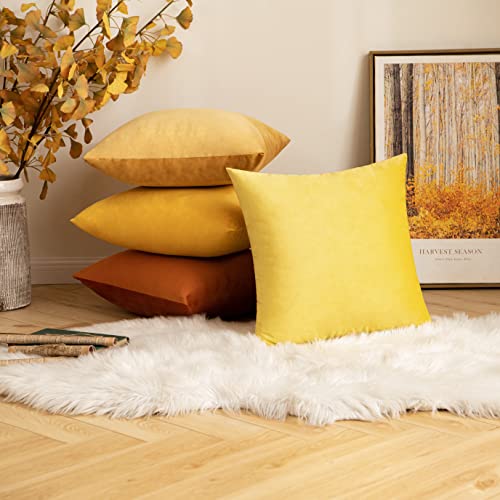 Anroduo Pack Of 4 Velvet Throw Pillow Covers Cushion Case Soft Decorative Solid Square Cozy Modern Home Decorations Pillowcase For Sofa Couch Bed Chair 18 X 18 Inch Series Orange #TOP14