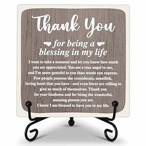 ONDTOM Thank You Gifts for Women Men Friends Mom, Thank You for Being A Blessing in My Life Wooden Plaque with Stand, Thanksgiving Day Gifts for Family Member Desk Decor - E01 ONDTOM Thank You Gifts for Women Men Friends Mom Thank You for Being A Blessing in My Life Wooden Plaque with Stand Thanksgiving Day Gifts for Family Member Desk Decor E01