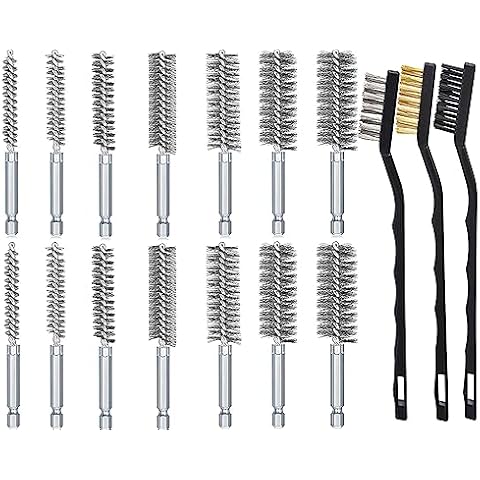 16Pcs Wire Brush Set, Wire Bore Brush for Drill Impact Driver in 14 Sizes with Industrial Wire Brushes of Stainless Steel/Nylon/Brass Bristles Cover