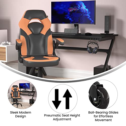 Flash Furniture X10 Gaming Chair Racing Office Computer Pc Adjustable Chair With Flip-Up Arms And Transparent Roller Wheels, Orange/Black Leathersoft #TOP7