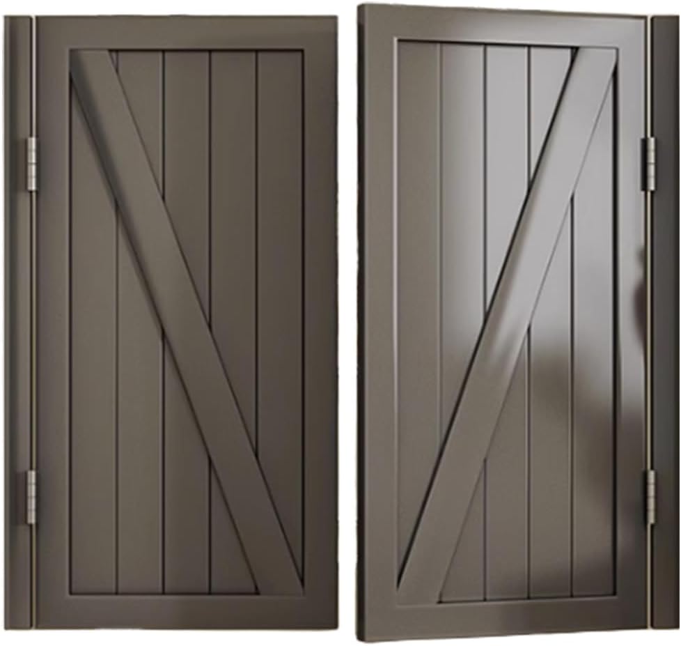 Solid Wood Cafe Swinging Doors - Double 180° Saloon Style Interior Partition with Auto Close Mechanism & Metal Hinges, Grey (W110xH80cm/44 x32)