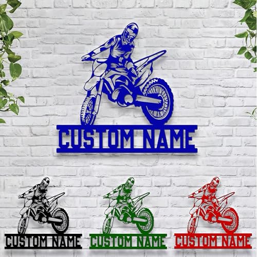 Image of Custom Motorcycle Dirt Bike Metal Wall With LEDLight, Custom Motorbike Name, Gift For Motorcycle Lovers, Wall Hanging, Home Decor, Birthday Xmas Gift