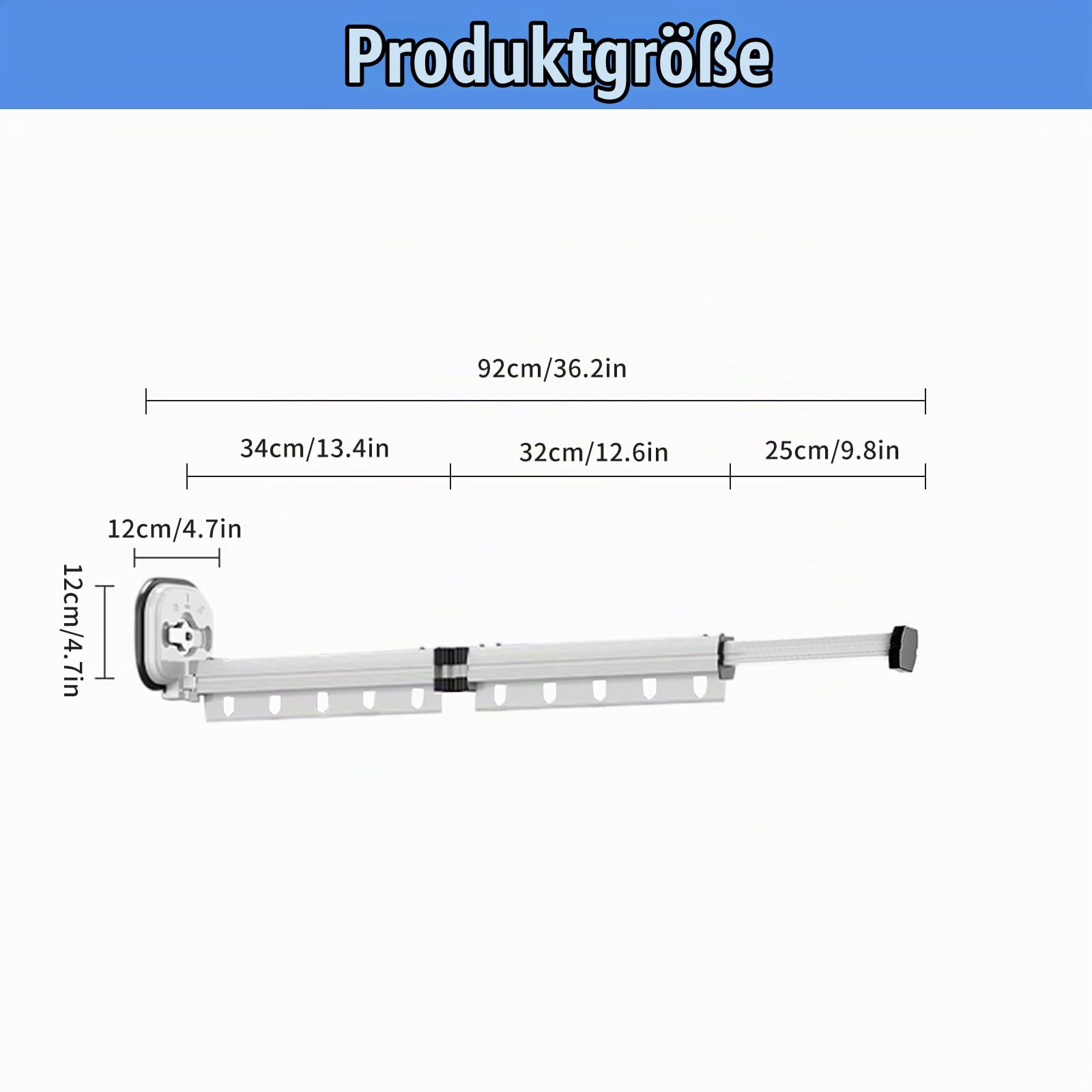 Wäscheständer, Einziehbar Wandmontierter Kleiderständer mit Saugnapf, Versenkbar Zusammenklappbar Kleiderstange mit Haken & Handtuchhalter Balkon,Wäsche, Badezimmer, Schlafzimmer (Milchig Weiß 2-fach)