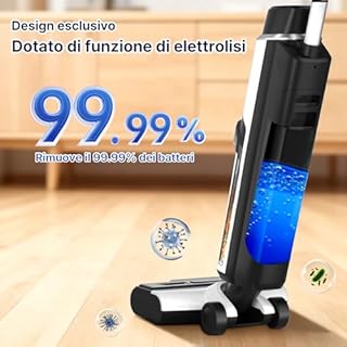 Hearten Aspirapolvere Lavapavimenti Sanificazione con Acqua Elettrolitica, Auto Pulizia, Autopropulsione Lavapavimenti Senza Filo, Display LED, Guida Vocale per Pavimenti in Piastrelle e Legno