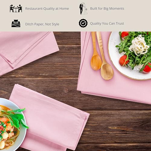 Image of FINGERCRAFT Table Napkins 18x18 Inches Set of 6 Cotton Linen Blend Fabric Dinner Cloth Napkins Washable and Reusable, Good Absorbency for Home, Parties, Hotels (Pastel Pink)