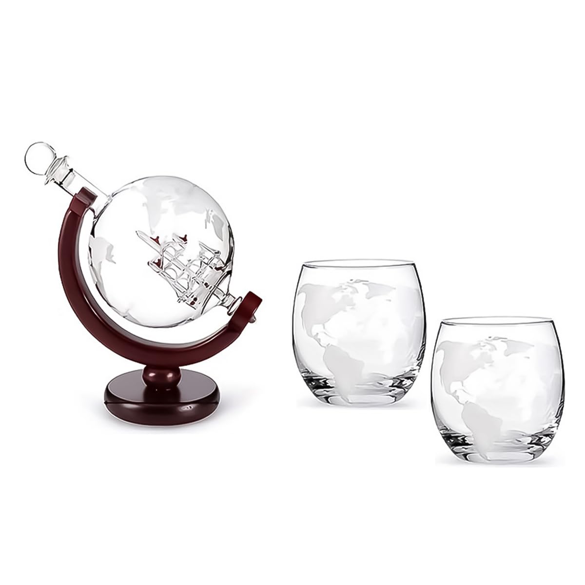 Whisky Globe Decanter con Juego de Vasos, Juego de Jarra de Whisky con 1 Decantador y 2 Vasos, Globe Decanter con Barco para Whisky, Scotch, Vodka Set de Regalo