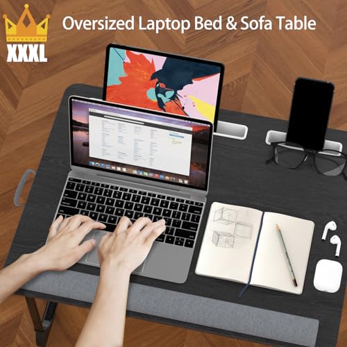 QUDODO Large Lap Desk, XXXL 26.4x20 Extra Large Laptop Tray, Multifunctional Folding Lap Stand for Bed, Sofa Bed for Laptop & Writing, Floor Desk with Tablet Phone Stand & Storage Drawer