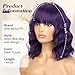 AISI BEAUTY Dark Purple Bob Wig with Bangs 14 Inch Short Wavy Bob Wigs for Women Synthetic Colorful Wigs for Cosplay Costume