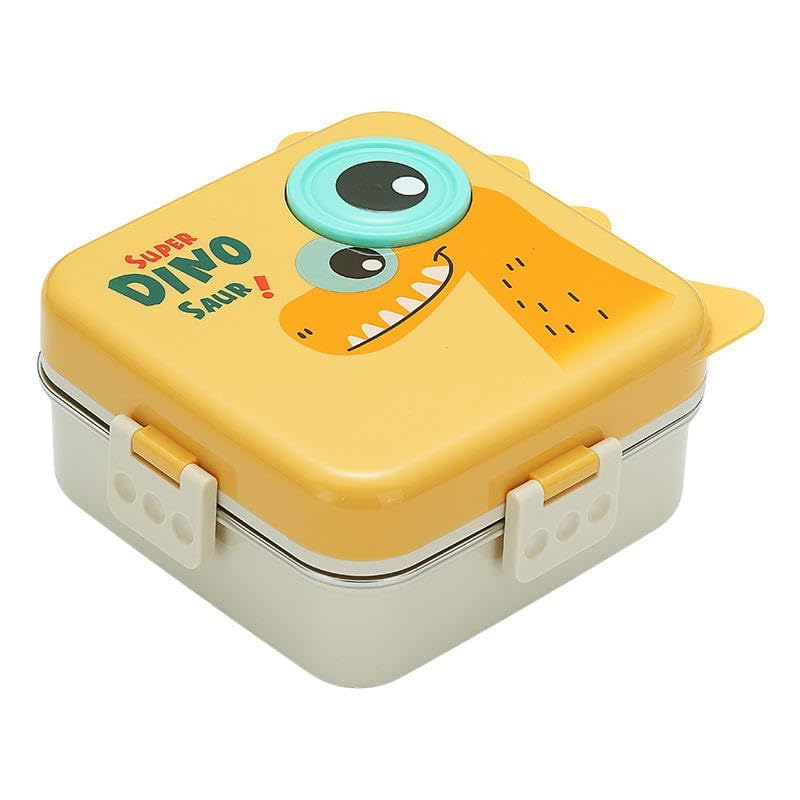 Image of TEKCOOL 5 Compartment Stainless Steel Lunch Box - Durable & BPA-Free Bento Tiffin for Kids & Adults | Leak-Resistant Multi-Section Lunch Box for School, Office & Picnic - 1120ml + 70ml, Yellow;