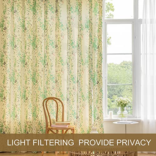 Suouo Light Filtering Chenille Curtains For Living Room Bedroom Printed Green Foliage Botanical Leaf Window Drapes Set 2 Panels 96 Inch Length Cyan #TOP3